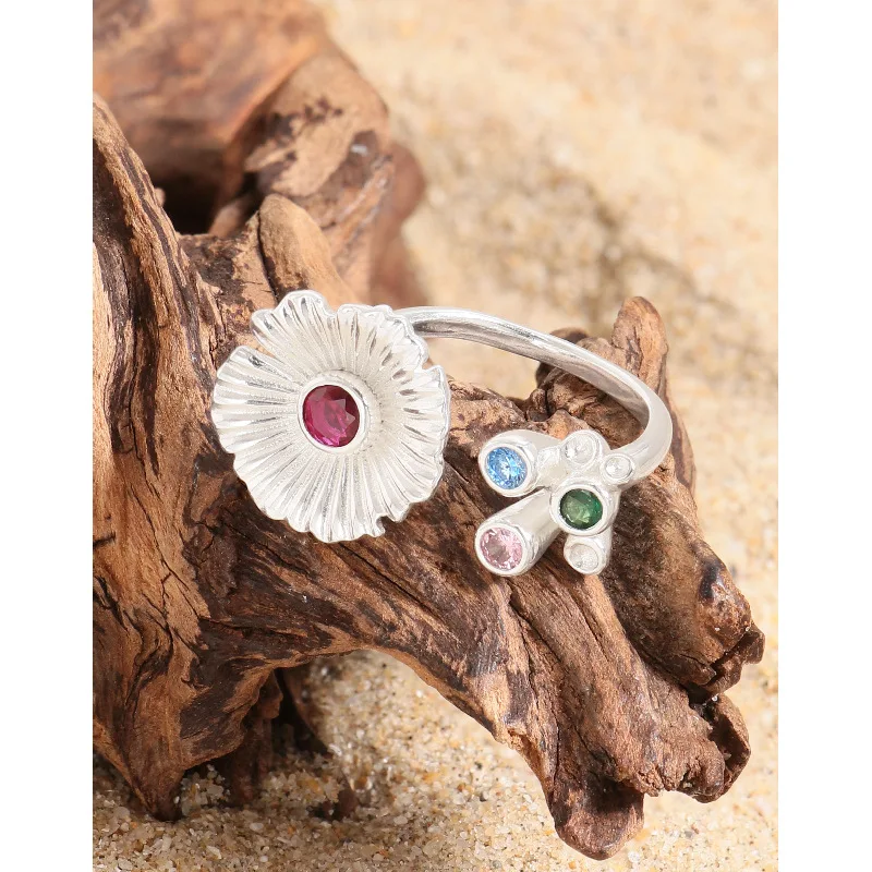 F.I.N.S Original Exaggerated S925 Sterling Silver Color Zircon Opening Ring Luxury Daisy Adjustable Index Finger Fine Accessory
