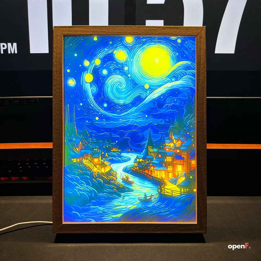 

Van Gogh starry sky lamp,wood frame USB plug dimming night light,for wall hangings and desktop ornaments mood lamp decorate gift