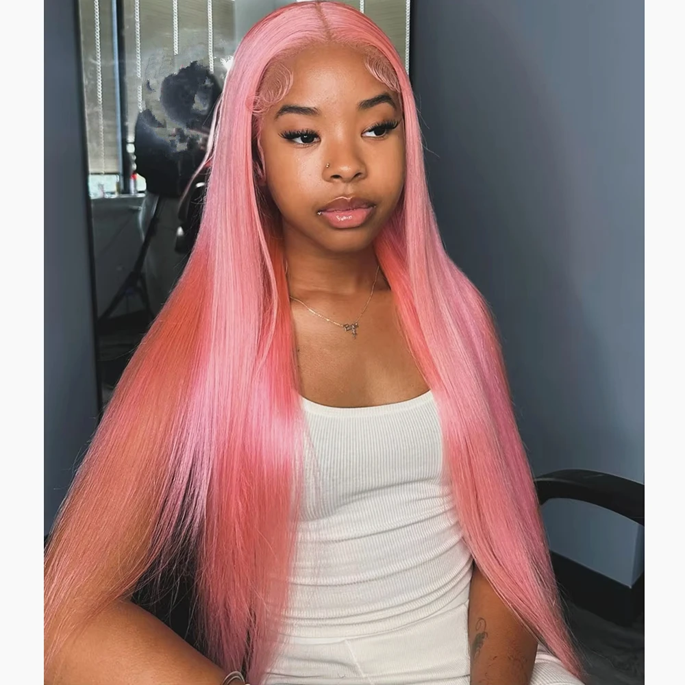 Bone Straight 13x4 13x6 Hd Frontal Light Pink Lace Front Wig Human Hair 100% For Women Transparent Lace Colored Wigs Brazilian