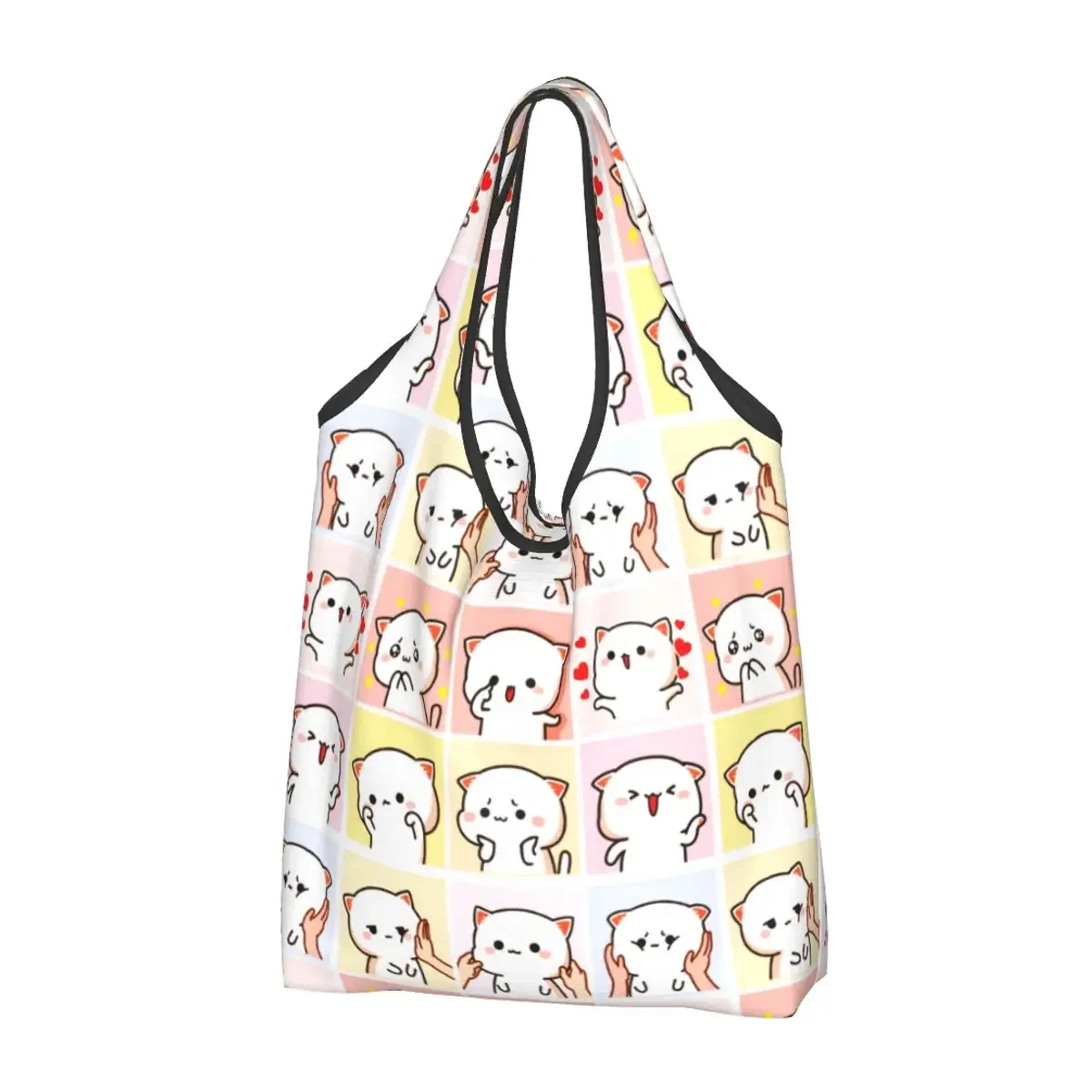 Custom Reusable Peach And Goma Meme Shopping Bag Women Tote  Portable Cartoon Mochi Cat Grocery Shopper s