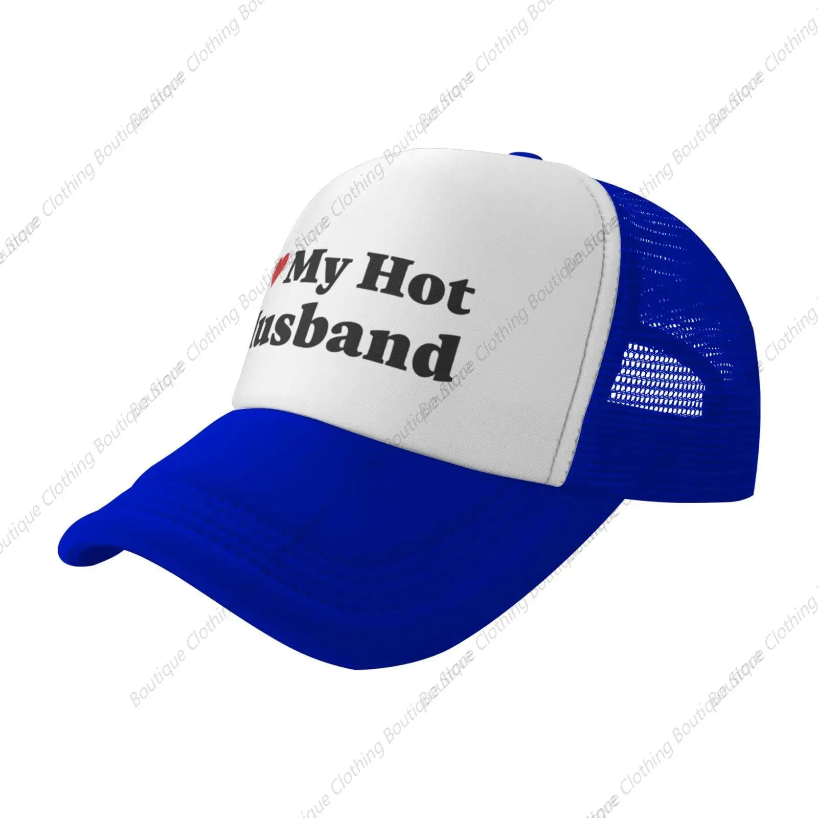 

Funny I Love My Hot Husband I Heart My Hot Husband Gift Baseball Caps for Men Women Blue Mesh Trucker Hat Sun Hats