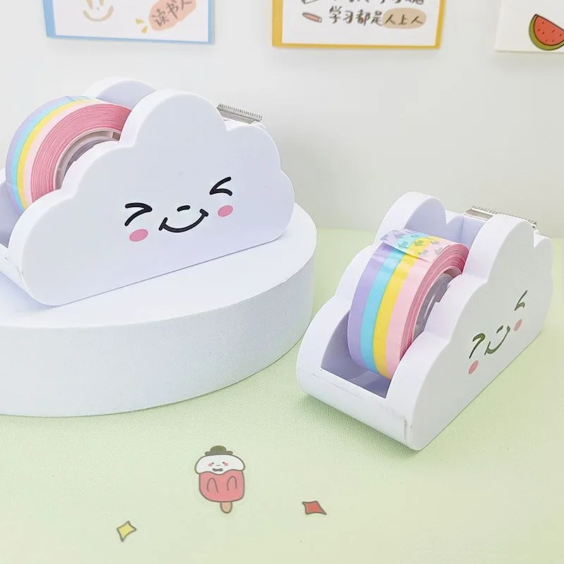 bonito nuvem washi tape armazenamento organizador dispenser fita adesiva cortador de adesivos papelaria escola material de escritorio 01