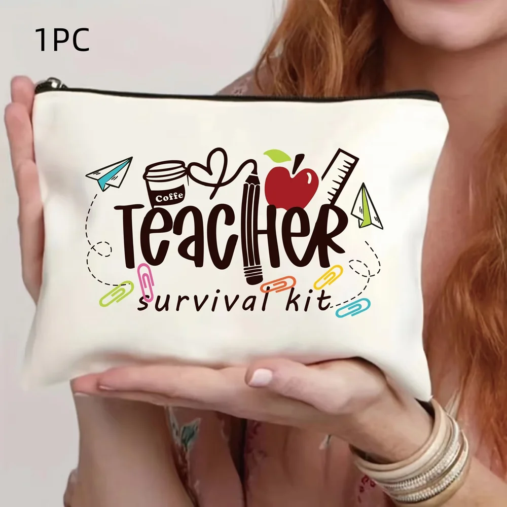 Teacher Makeup Bag Pencil Pouch, Zipper Handheld Storage Bag, Exclusive Gift for Teachers Daily School Use