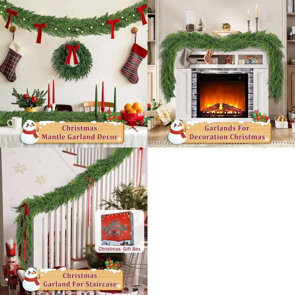 

Real Touch Cedar Pine Garland, 9 Feet, Soft Bendable for Christmas Staircase, Indoor/Outdoor Decor