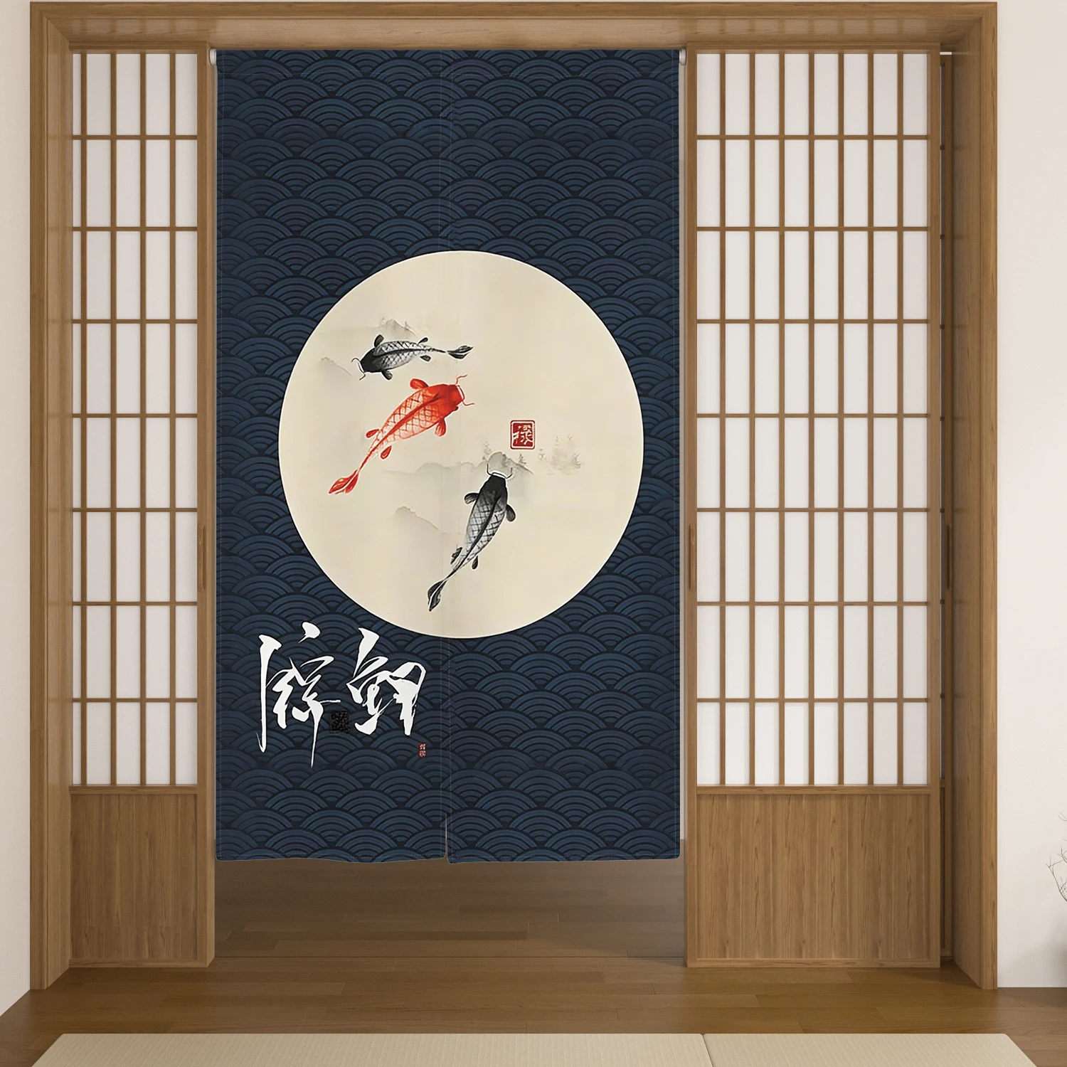 Koi Fish Pattern Japanese Noren Door Curtains Linen Doorway Curtain Kitchen Bedroom Teahouse Entrance Split Half Curtains