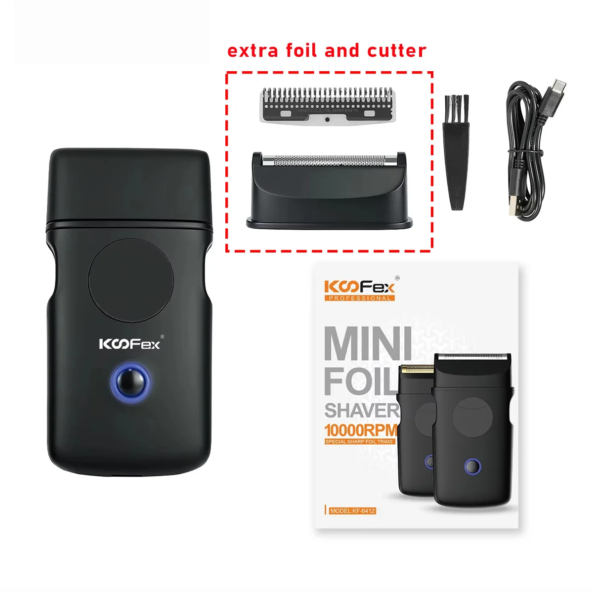KF-6412 10000RPM Folienrasierer Professioneller Mini-Kantenrasierer Titan-Folienklinge Bart- und Haarschneider USB für Männer mit Extra-Folie – Detail 7