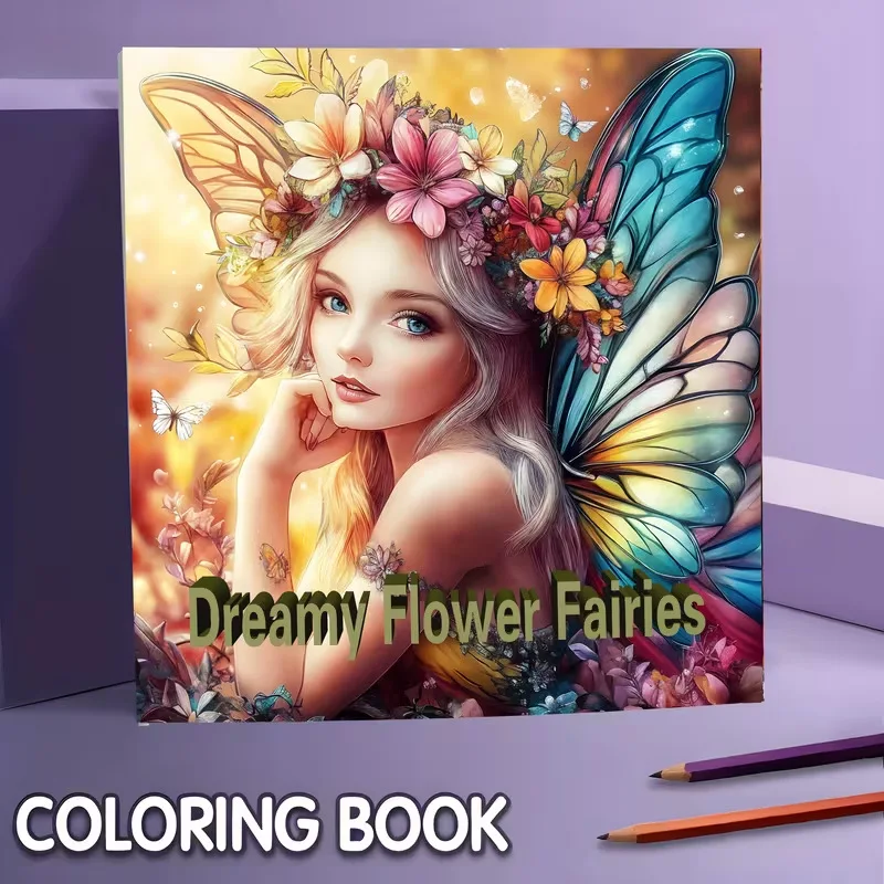 Livre de coloriage pour adultes « Fées fleuries rêveuses » : 24 pages de scènes de fleurs féériques magiques, art thérapeutique relaxant, cadeau de méditation
