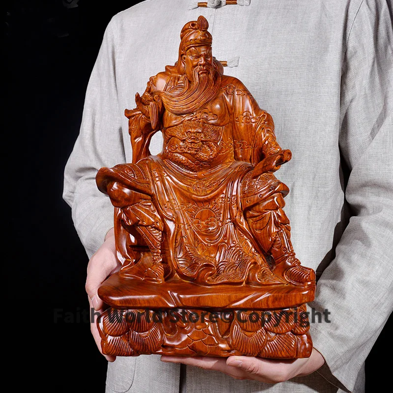 HOME Company store bring in wealth making money The God of wealth GUAN GONG FENG SHUI Yellow pear wood carving ART statue