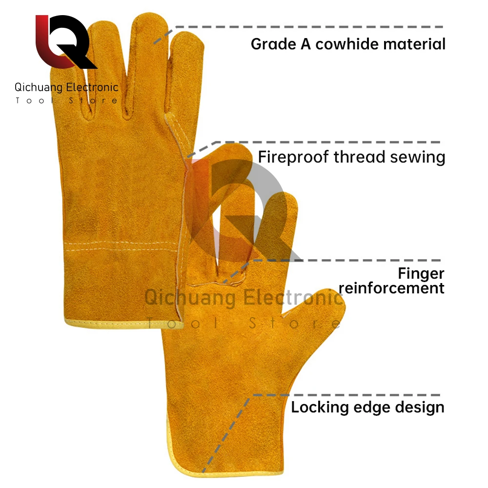 Work Gloves Cowhide Leather Welding Gloves Heat Resistant Security Insulated Cotton Protection Safety Work Gloves for Welder