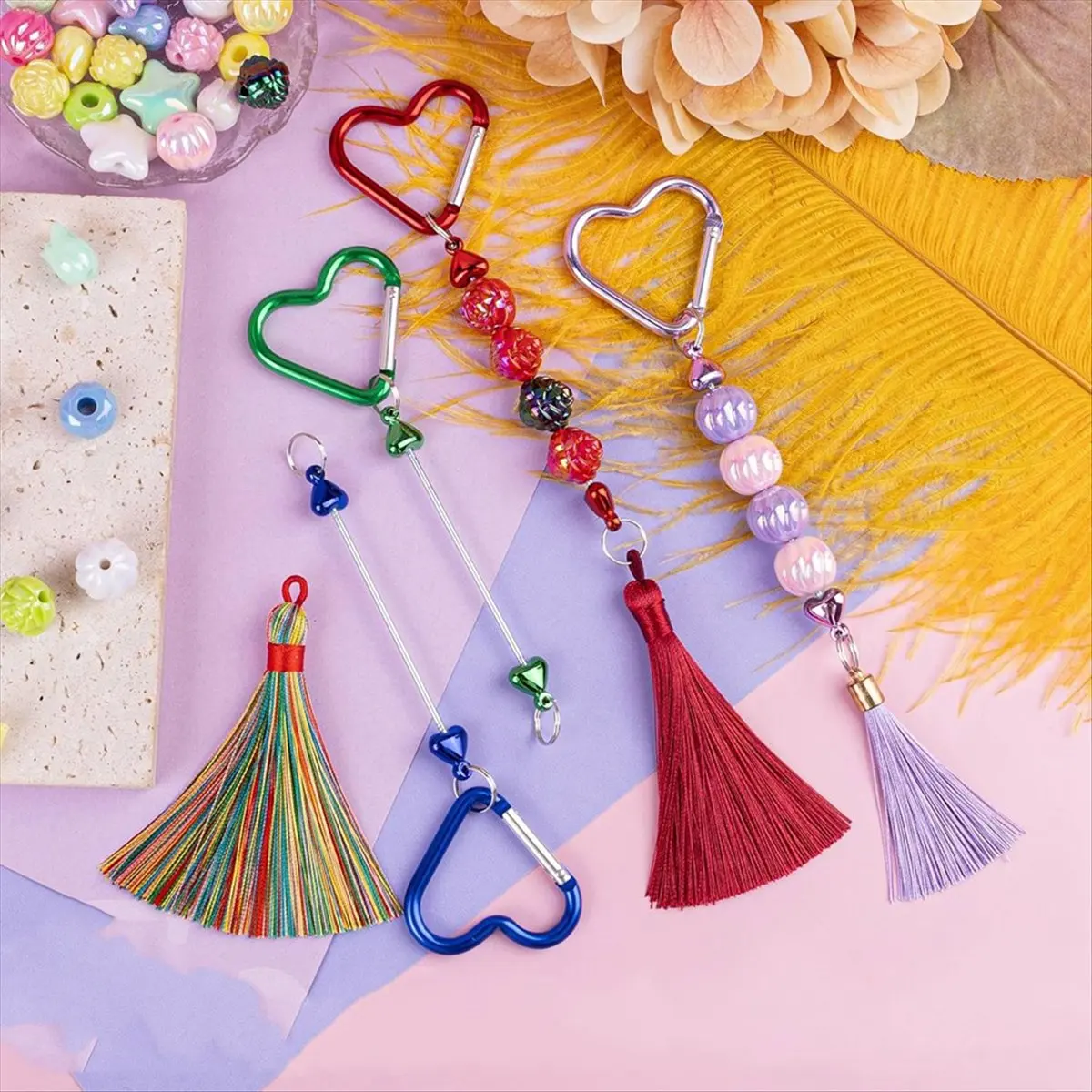 

, 12-упаковка брелка из бисера в форме сердца с карабином для поделок своими руками