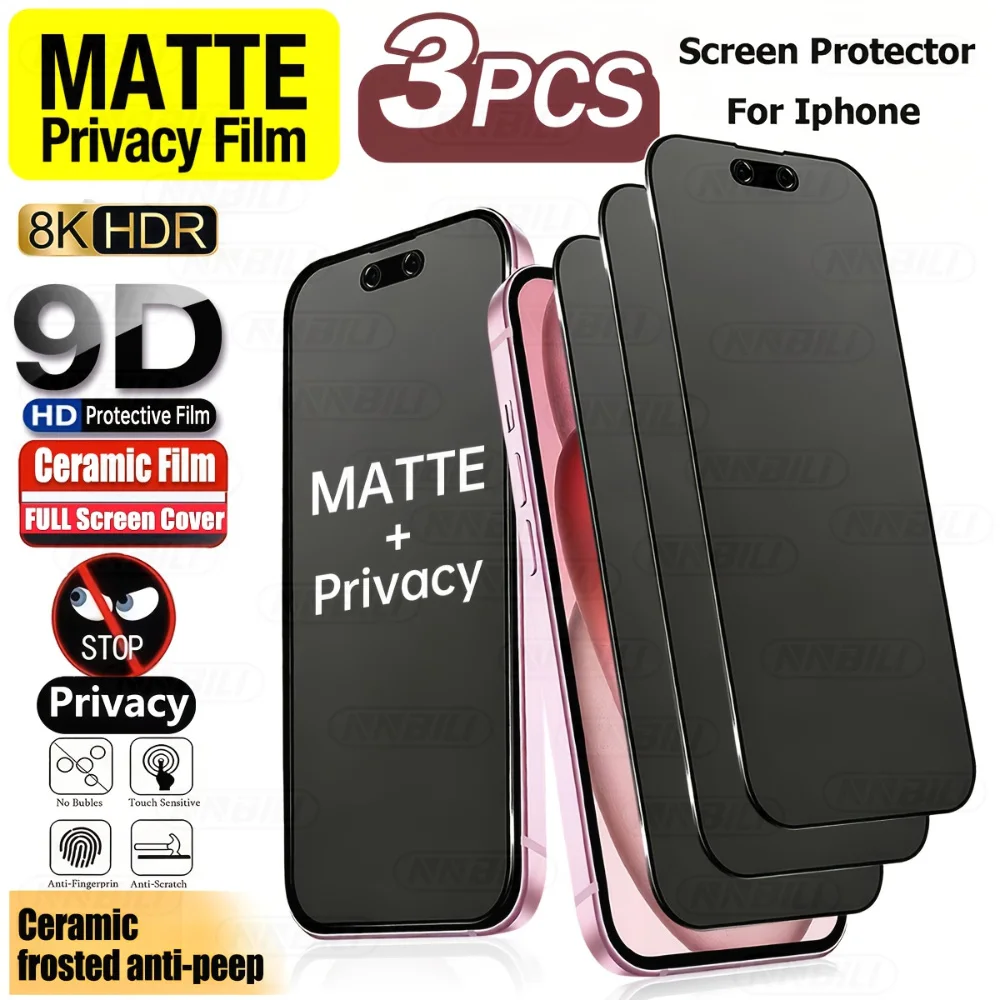 NNBILI 3er-Set Mattierte Keramik-Sichtschutzfolien für iPhone 17 16 15 14 13 12 11 Pro Max 16 17e Plus Serie