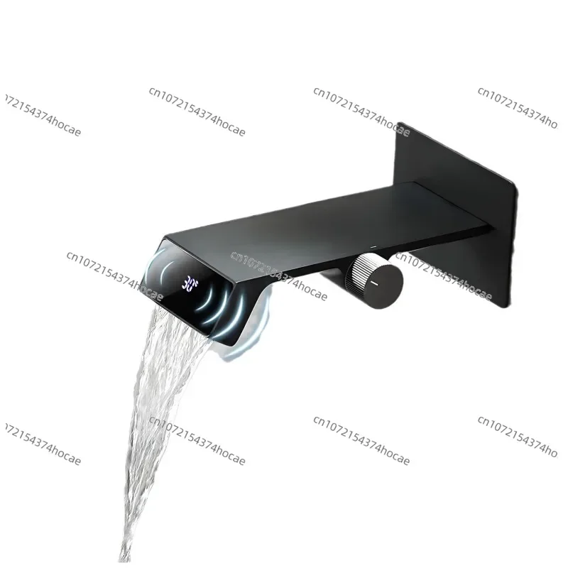 

Full Copper White Embedded Concealed Digital Display Basin Faucet Bathroom Hot and Cold Sink Waterfall Wall Drainage Faucet