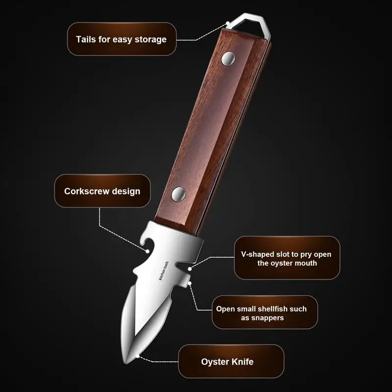 Cuchillo para ostras, Shucker de bordes afilados, herramienta abridor de mariscos, abridor de almeja de acero inoxidable para cáscaras de cangrejo y almeja de ostra