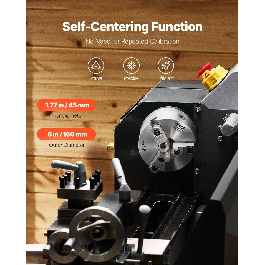 Mandril de torno de 3 mandíbulas 6 Polegada 160 mm Mandril autocentralizado com 1 1 2 in8 Placa de apoio rosqueada 0,125,71 pol (3145 mm) Faixa de fixação com