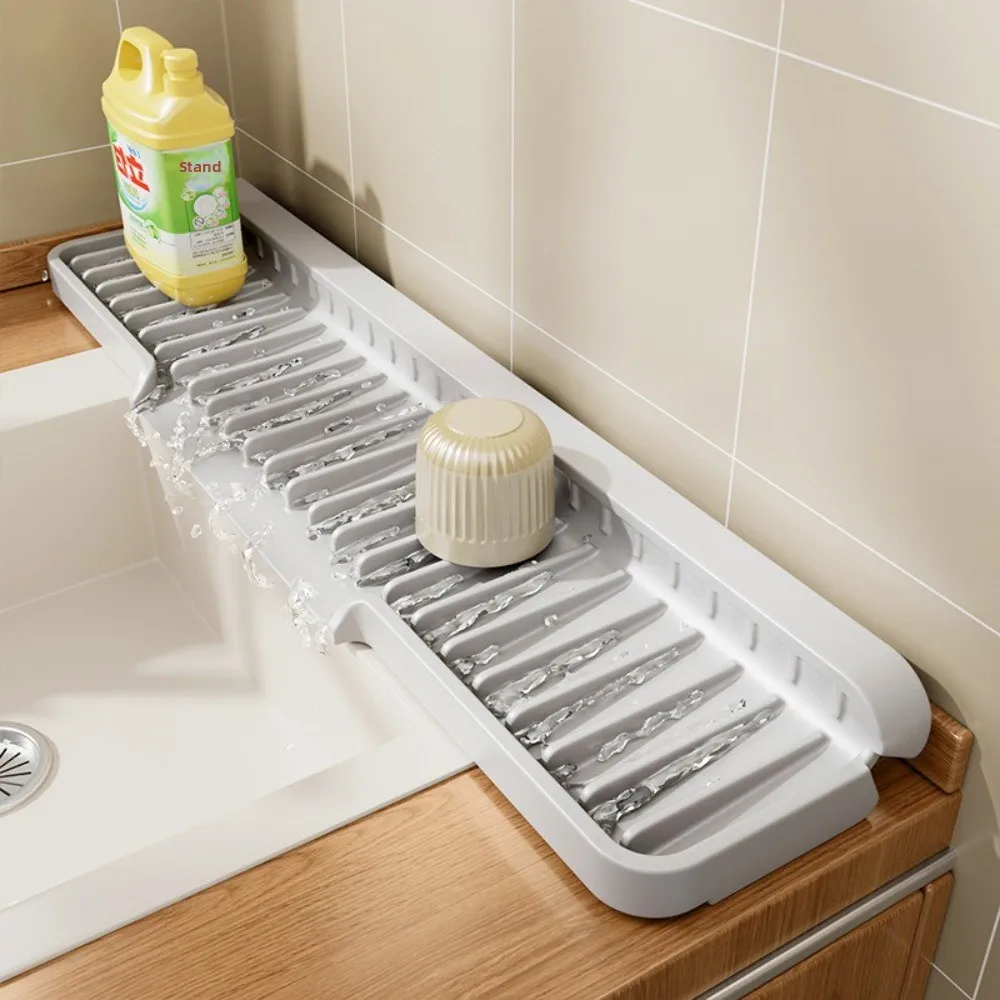 New Slope Sink Drain Pad Narrow Edge Splash-proof Sink Water Absorbent Tray Anti-slip Silicone Countertop Drain Pad Kitchen