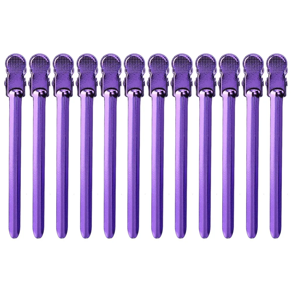12PCS Stainless Steel Duckbilled Hair Clips Strong Clamping Force Purple Blue Hair Styling Clips Professional Duckbilled Design