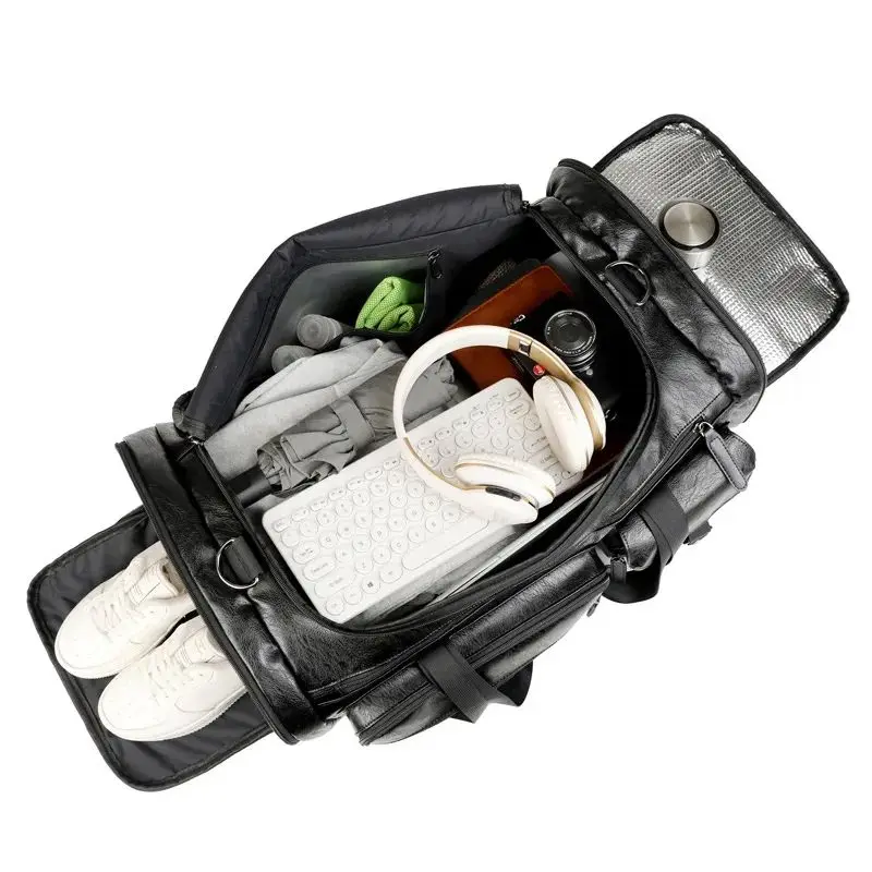 حقيبة ظهر للسفر من جلد البولي يوريثان متعددة الاستخدامات، حقيبة كتف رياضية خارجية كاجوال للرجال والنساء، حقيبة سفر للياقة البدنية في عطلة نهاية الأسبوع