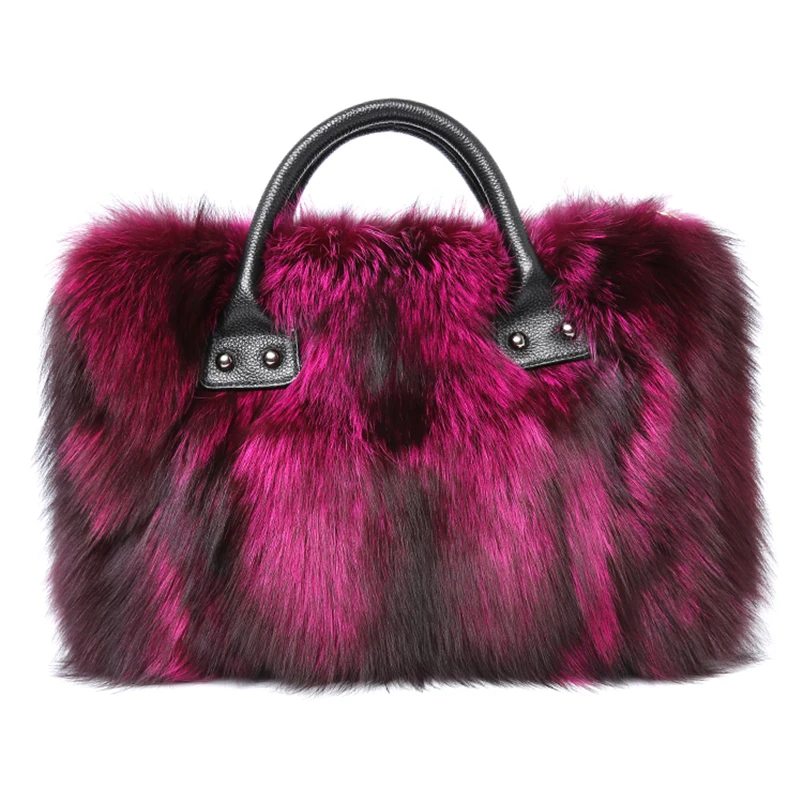 

Real Fox Fur Bag Plush Woman Big Bag Designer Luxury Handbags Women Handbag Shoulder Bag Fluffy Bags For Woman Luxury Tote Bag