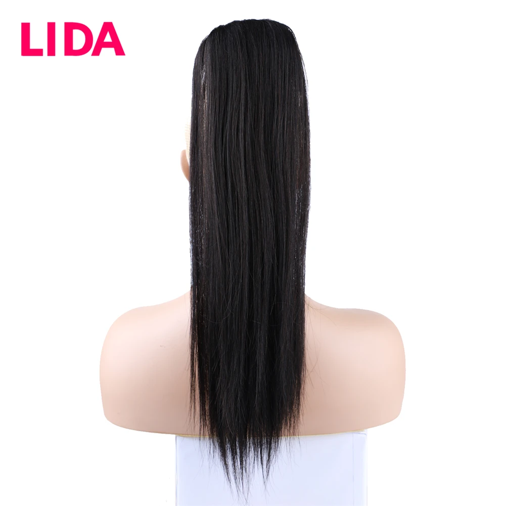Lida Human Hair Straight Ponytail Clip In Hairpieces Black Brown Wrap Around Ponytail Hair Extensions Chinese Non-remy Hair