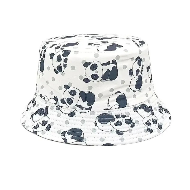 Spring Polyester Cartoon Panda Print Bucket Hat Outdoor Travel Sun Cap for Child Boy and Girl 103