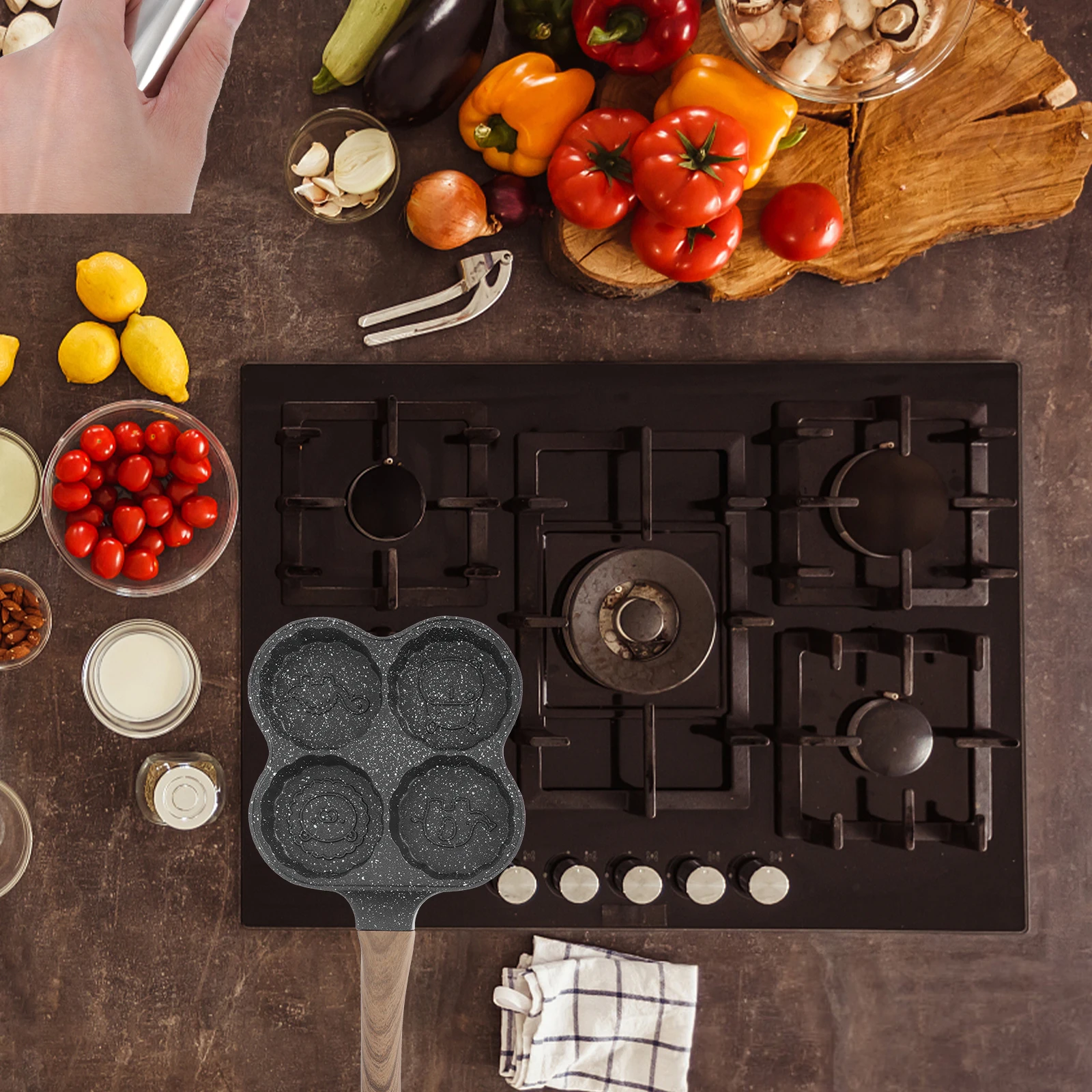 

1Pcs Egg Frying Pan Non-Stick Four Compartments Breakfast Skillet Household Egg Cooking Mold Non-Stick Frying Pan