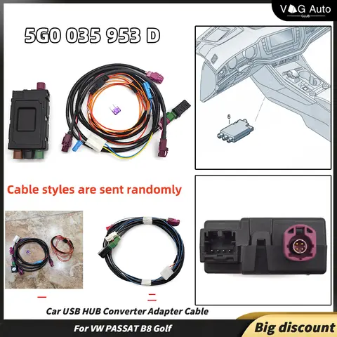 PASSAT B8 용 953 D 스플리터 모듈, 골프 자동차 USB 허브 컨버터 어댑터 케이블, 5G0035953D, 5G0 035