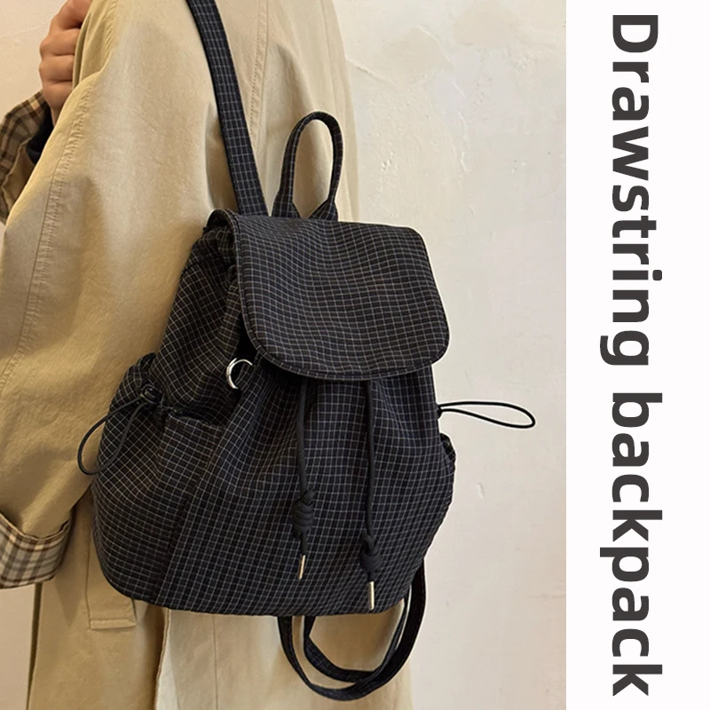 

Lightweight nylon backpack, checkered backpack, casual commuting bag, large-capacity hiking drawstring backpack，mountaineering