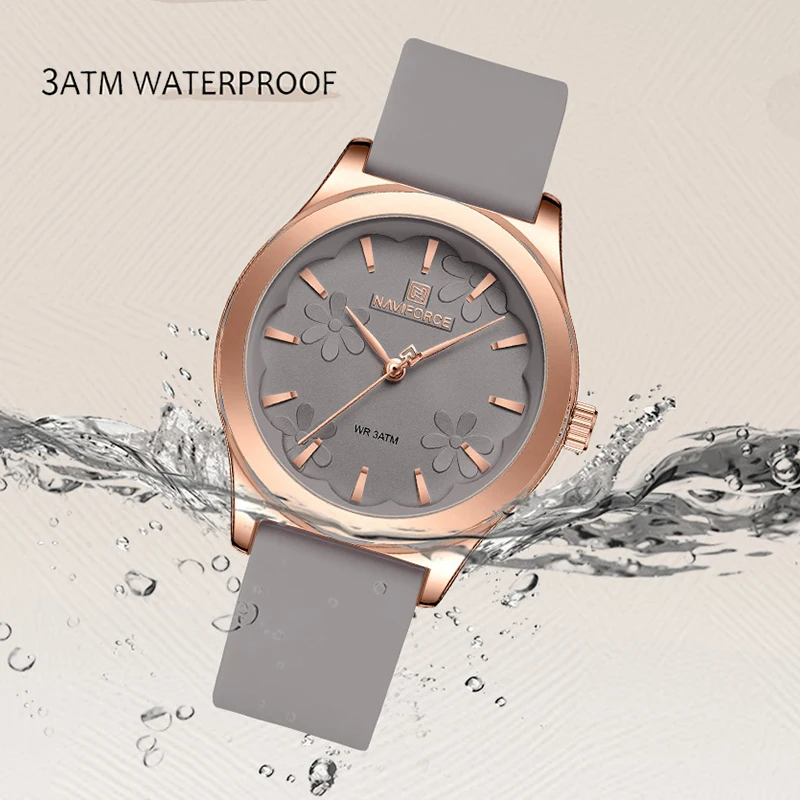 NAVIFORCE Elegant Style Female Casual Business Flower Wristwatch Quartz Water Resistant Watch for Women Silicon Strap Lady Clock