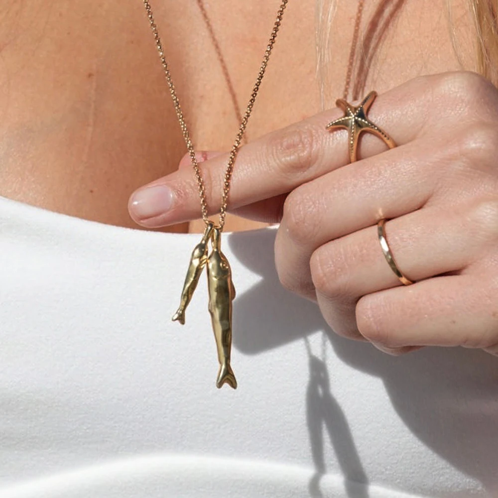 

AIKOER Minimalist 18K Gold Color Plated Stainless Steel Size Pisces Pendant Necklace Women's Accessories Party Gift