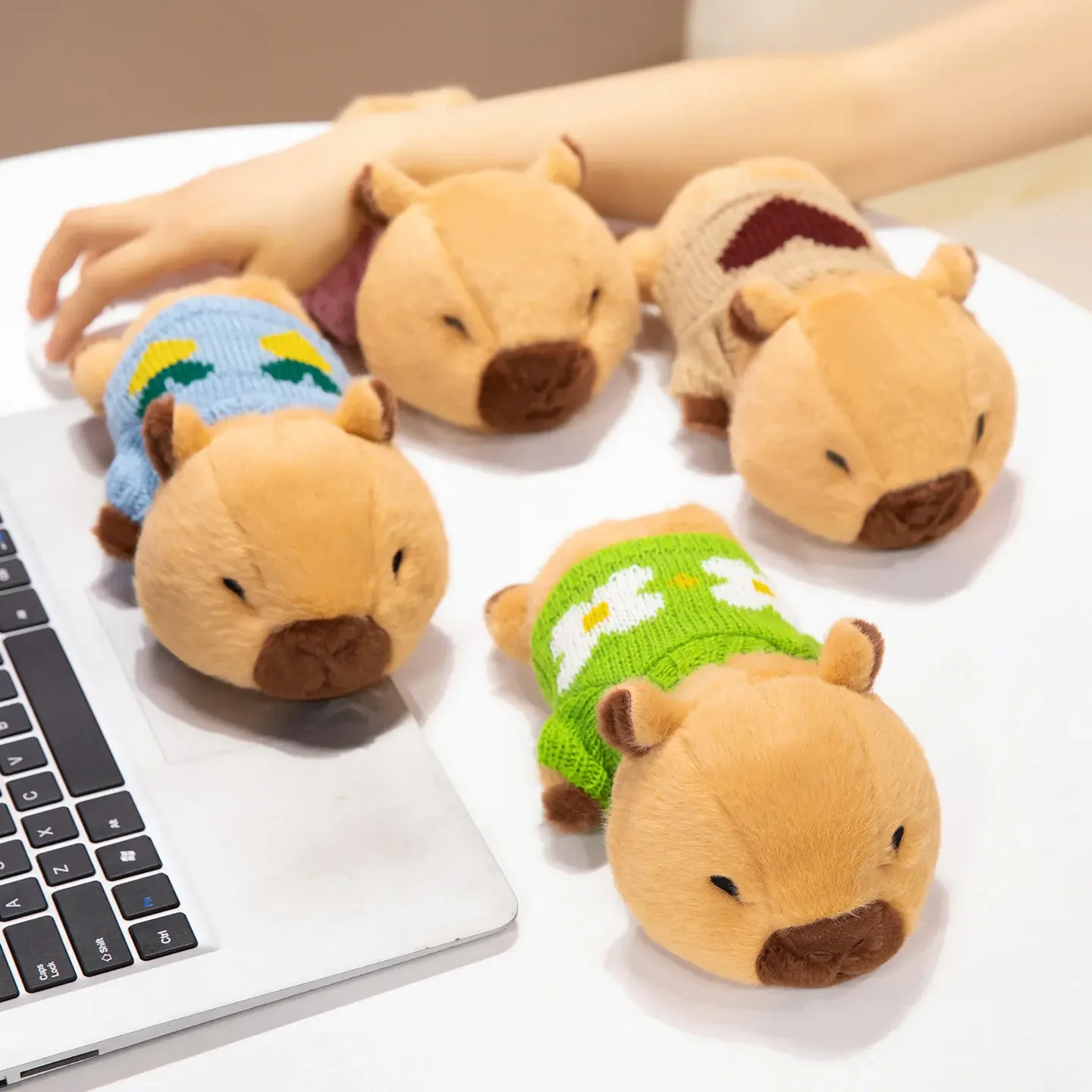 

Cute Sweater Capybara Plush Toys Soft Cozy Cartoon Lying Prone Capybala Doll Desktop Wrist Support Pillow Office Companion