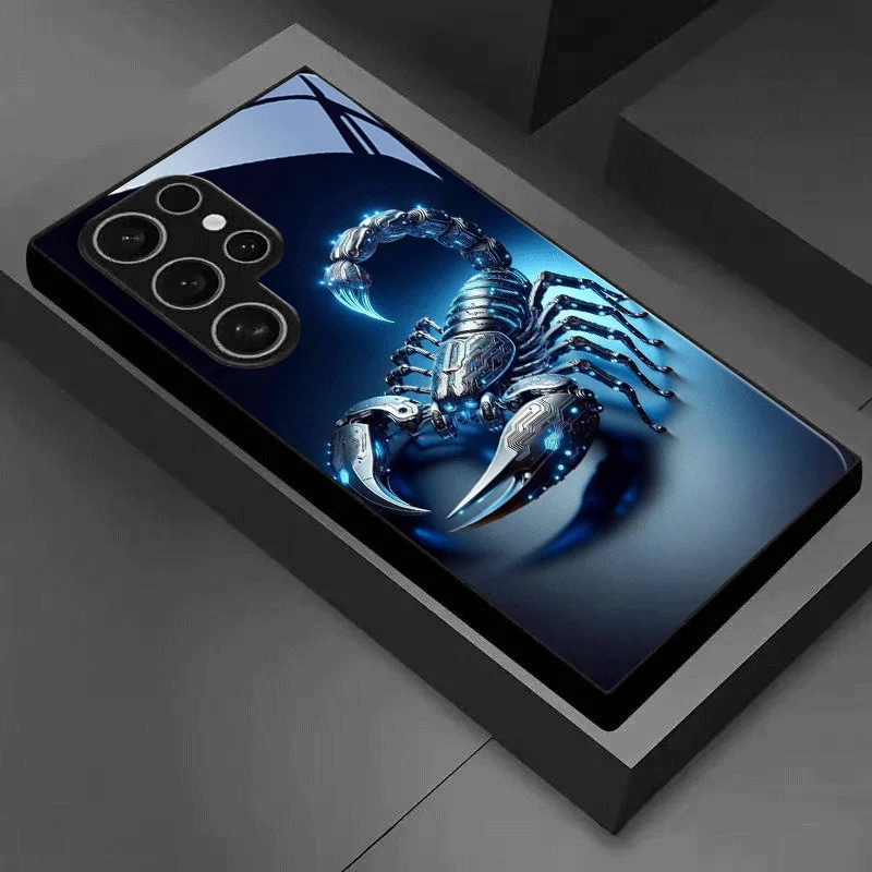 Etui na telefon z hartowanego szkła z motywem niebieskiego światła i mechanicznego skorpiona, odporne na upadki, do Galaxy S26 S25 S24 S23 S22 S21 S20 FE Ultra Plus — zdjęcie produktu 4