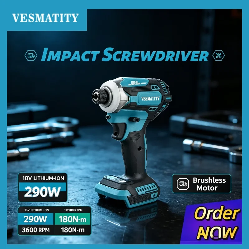 180N.m Brushless Impact Driver Cordless Lightweight One-Hand Mode Switch Power Tool for 18V 20V Battery DIY Repair Max