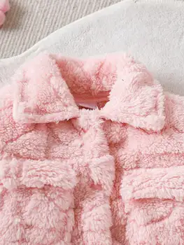 Baby girl casual pink plush long sleeved jacket, 3