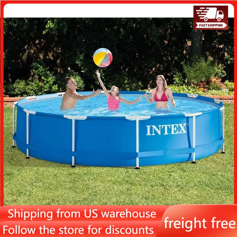 

Metal Frame 12 Ft X 30 in Round Above Ground Outdoor Backyard Swimming Family Pool for Kids and Adults Ages 6 and Up, Blue