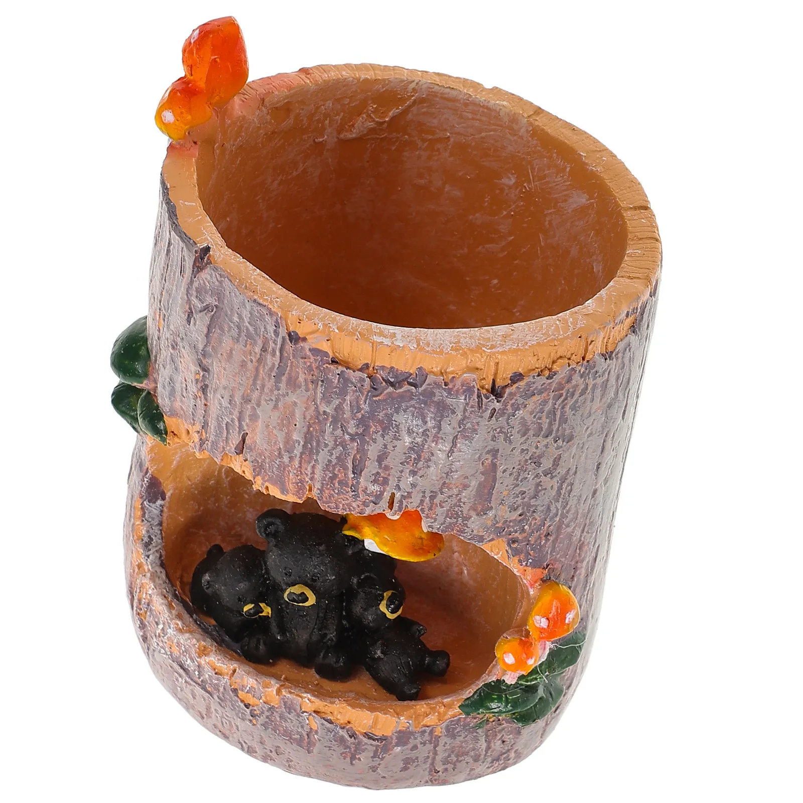 Black Bear Resin Tree Hollow Flower Pot for Succulents Sedum Bonsai Indoor Outdoor Decor Fairy Garden Terrarium Shelf Storage