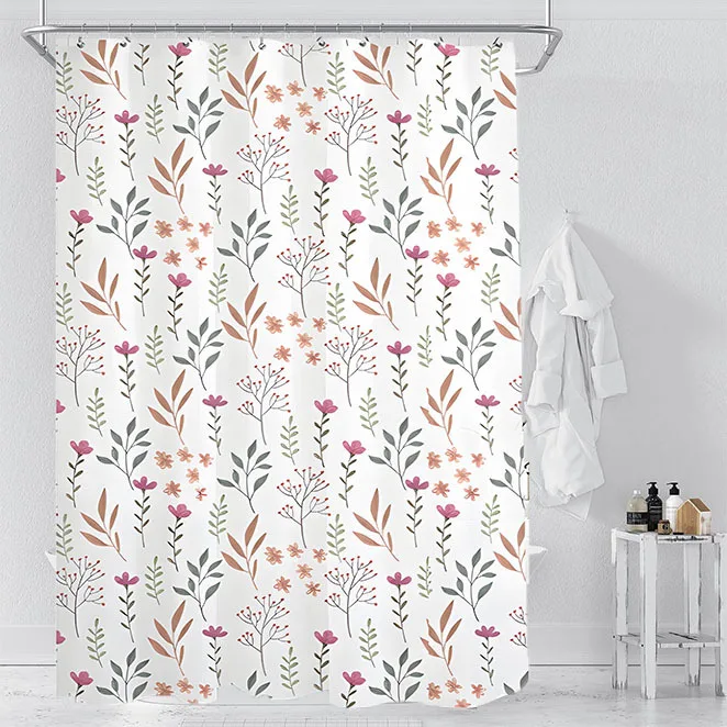 

Fresh Floral Shower Curtain Set Waterproof Bathroom Decor Modern Hanging Curtain