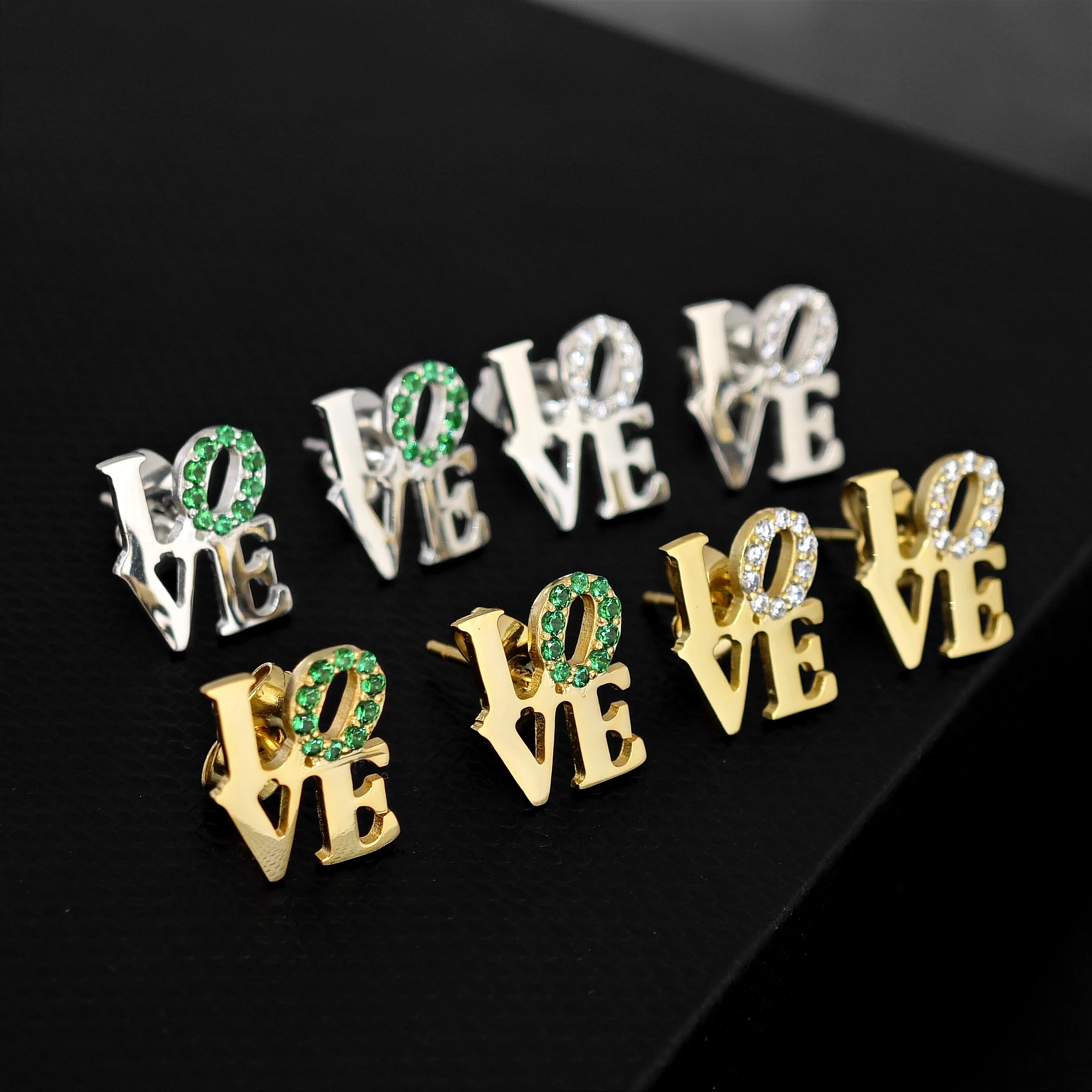 Lateefah Fashion LOVE  Diamond Letters Stud Earrings 12 Colors Zircon Personalized Jewerly