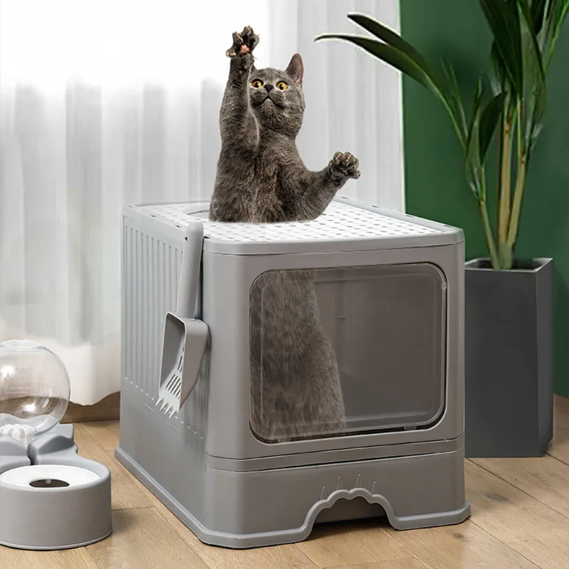 Fashio Fully Enclosed Cat Litter Box With Drawer Foldable Large Space Deodorant Anti-splash Strong Durable Fat Cat House Sandbox