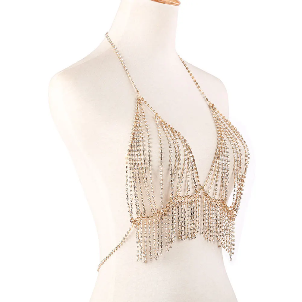 

Layered Rhinestone Chest Chain Necklace Shiny Charm Party Jewelry Women Body Necklaces Diamond Decorative Accessories