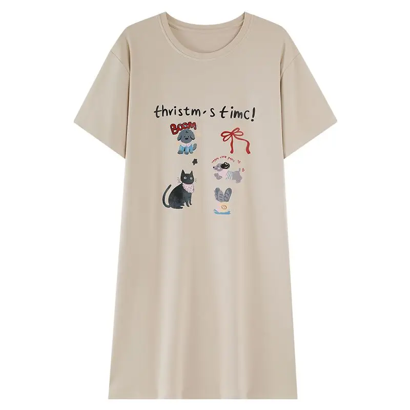 Hot Summer Plus Size Short Sleeve 100% Cotton Nightgowns for Women Korean Cute Cartoon Sleepwear Homewear Nightdress Night Dress 2