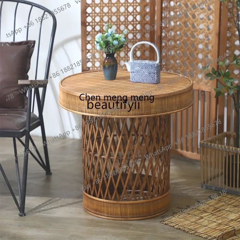 

ss7304Handmade Bamboo and Rattan Weaving Craft round Tea Table Chinese Style Art Studio Style