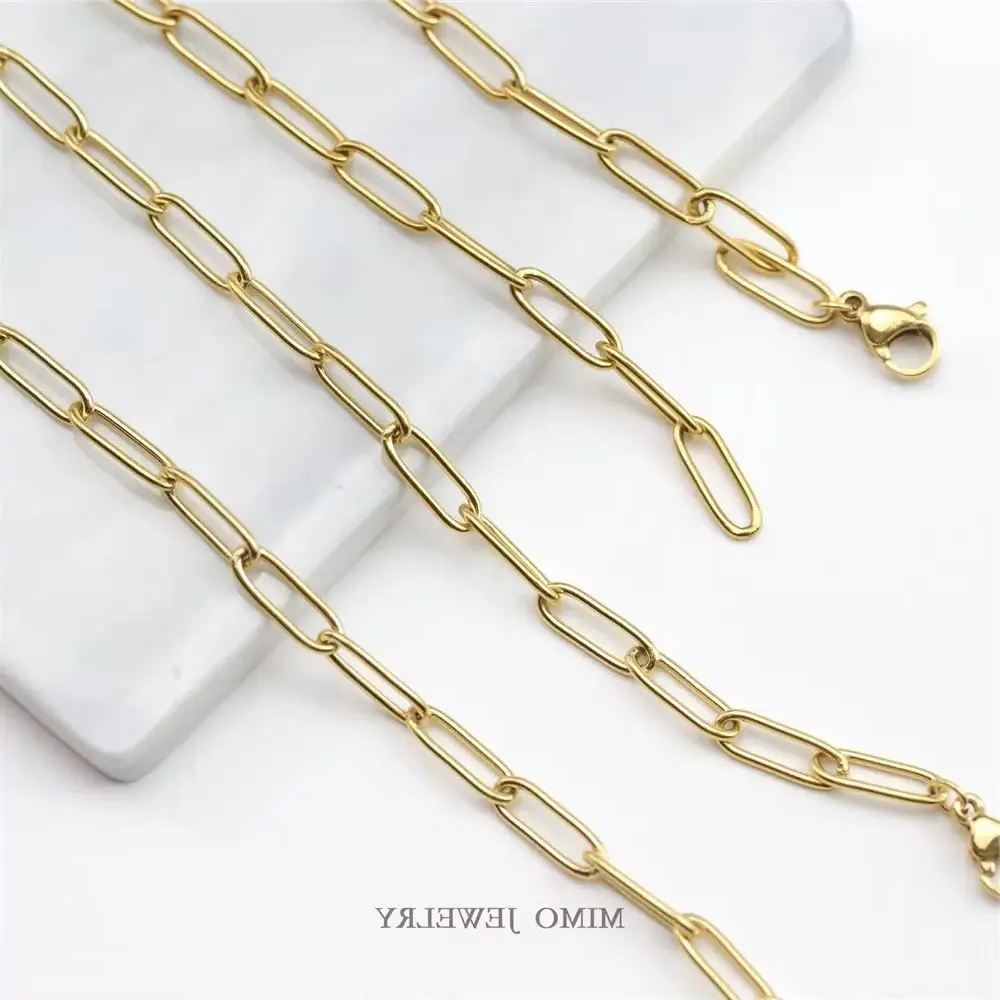 

Titanium steel oven gold-plated 18K gold rectangular O-chain European style simple necklace bracelet