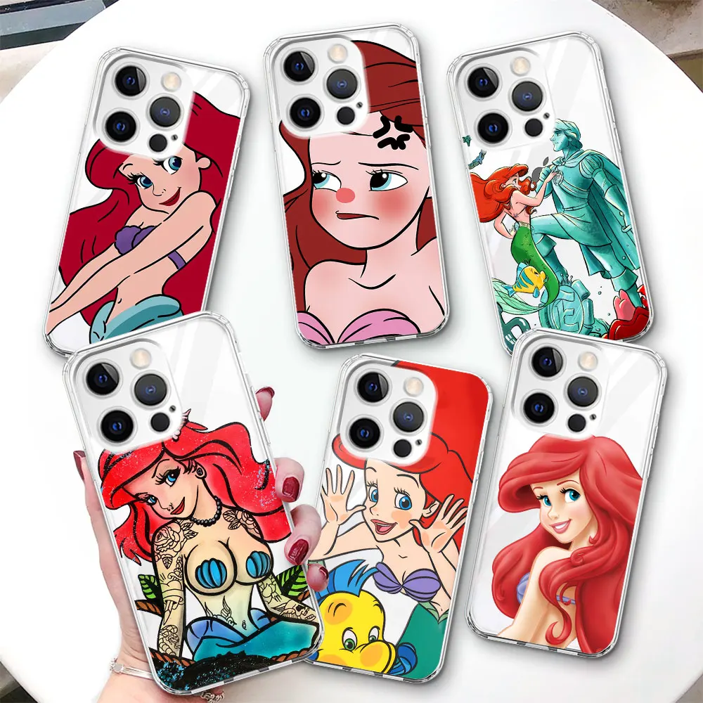 Disney Princess Ariel Case for Apple iPhone 11 13 14 12 15 Pro Max XR 7 8 Plus X XS Transparent Soft Silicone Phone Cover Coque