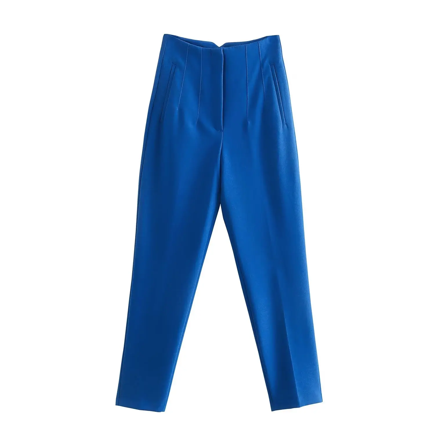 Straight Leg Pants High Waist Full Length Vintage Trousers for Women - Bright Blue