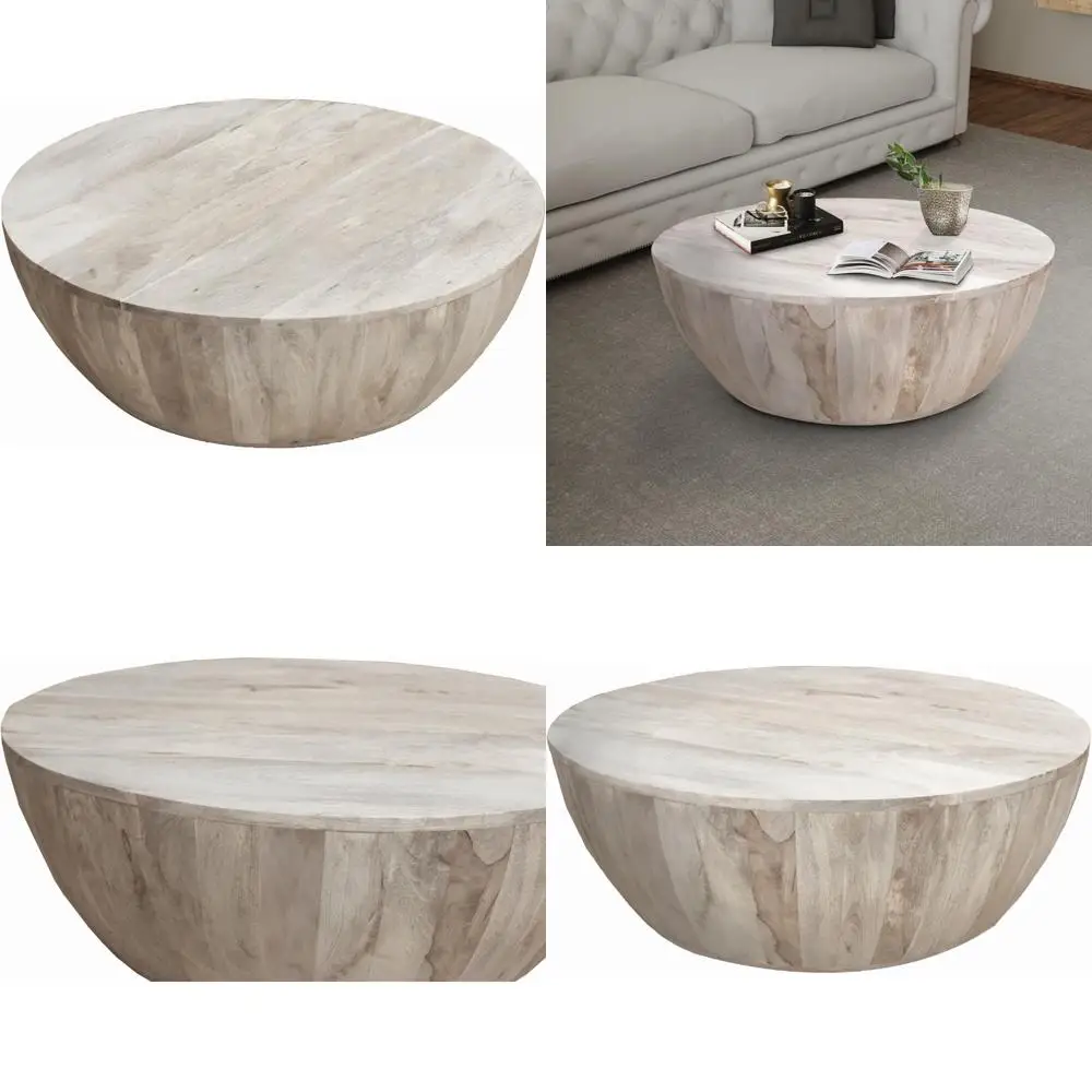 

35,5 круглый журнальный столик из дерева манго с потертой белой отделкой и тонкими зернами