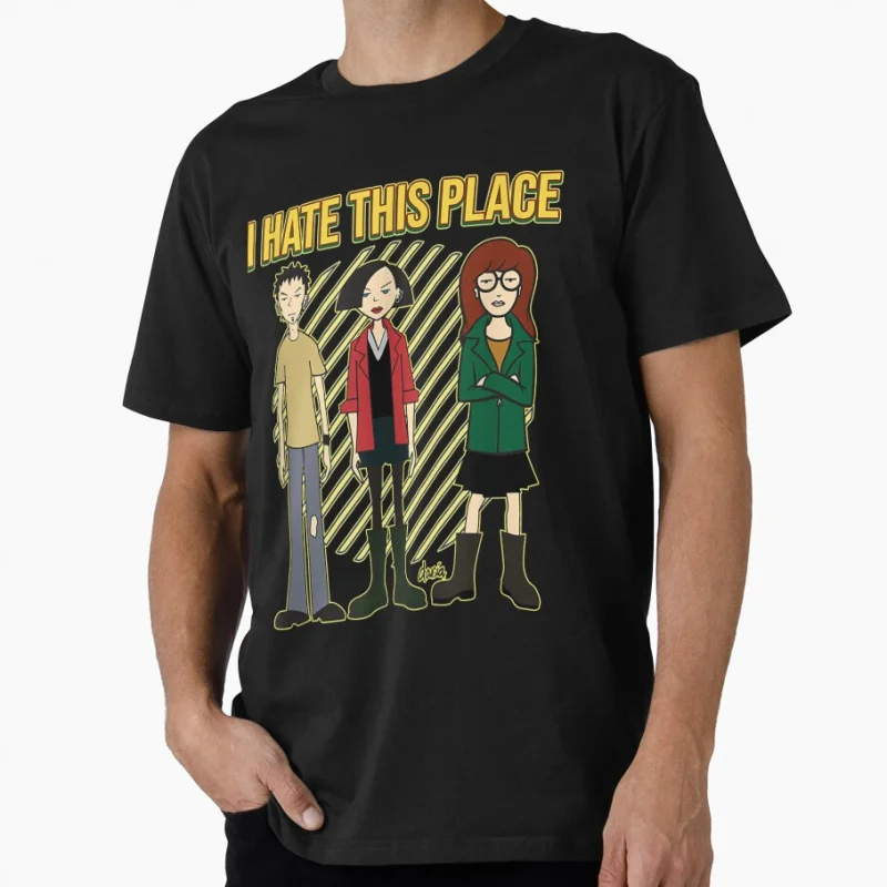 

I hate this place 90s Nostalgia cartoon Retro Sick sad world tv shows Gift t shirt Large size Tops 100% cotton print Clothes