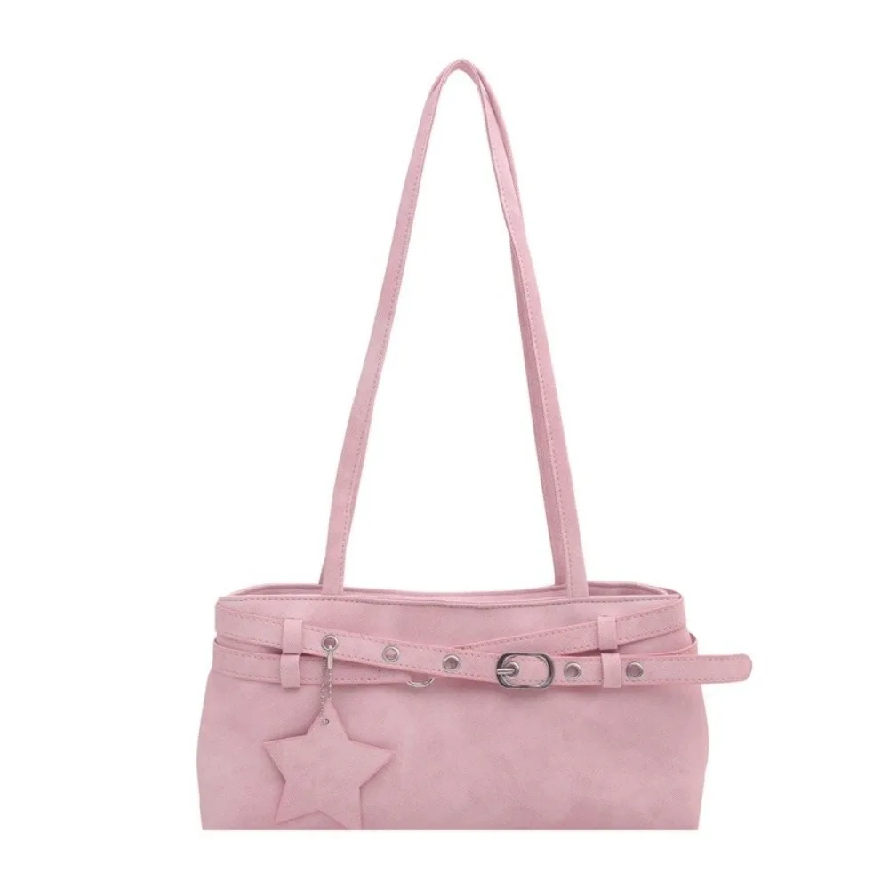Sweet Tie-Dye Y2K Shoulder Bag Star Pendant With Metal Buckle Belt Women Handbag Large Capacity PU Leather Underarm Bag Girl