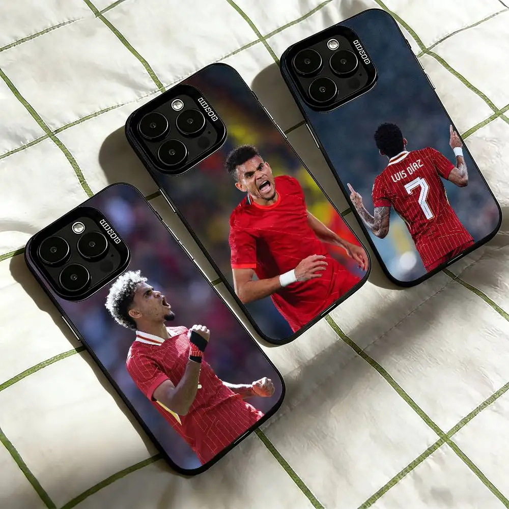 Funda para Teléfono con Diseño del Jugador de Fútbol Luis Díaz para iPhone 17, 16, 15, 14, 13, 12, 11 Plus, Pro Max, XS, Funda Plateada Colorida