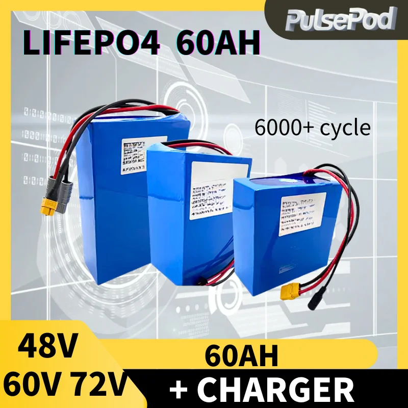 

PulsePod 72V 60Ah Lithium Battery 48V 60V LiFePo4 Battery for 3500W 4000W 5000W Motor Electric Motorcycle Bluetooth