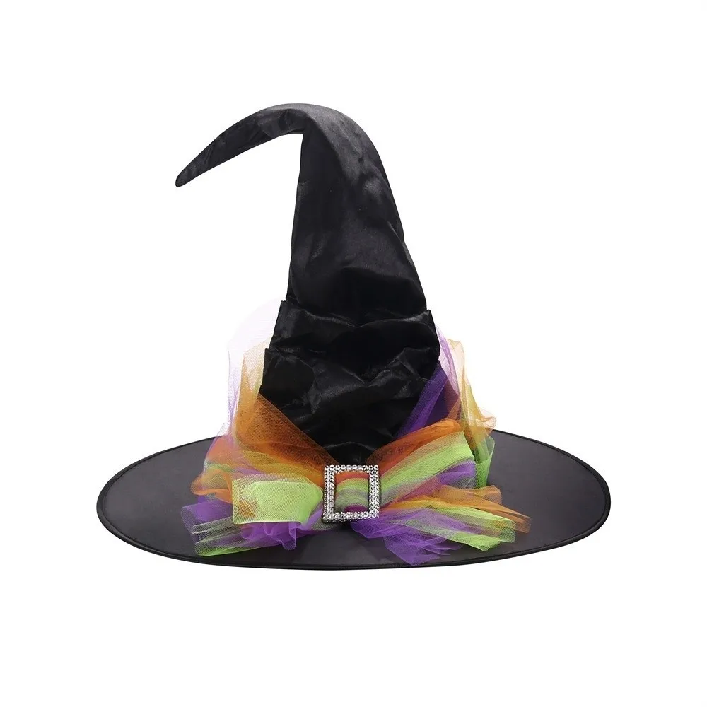 Creative Folds Halloween Witch Hat Baroque Gothic Queen Mesh Bow Witch Hat Cosplay Photo Props Satins Wizard Cap Night club